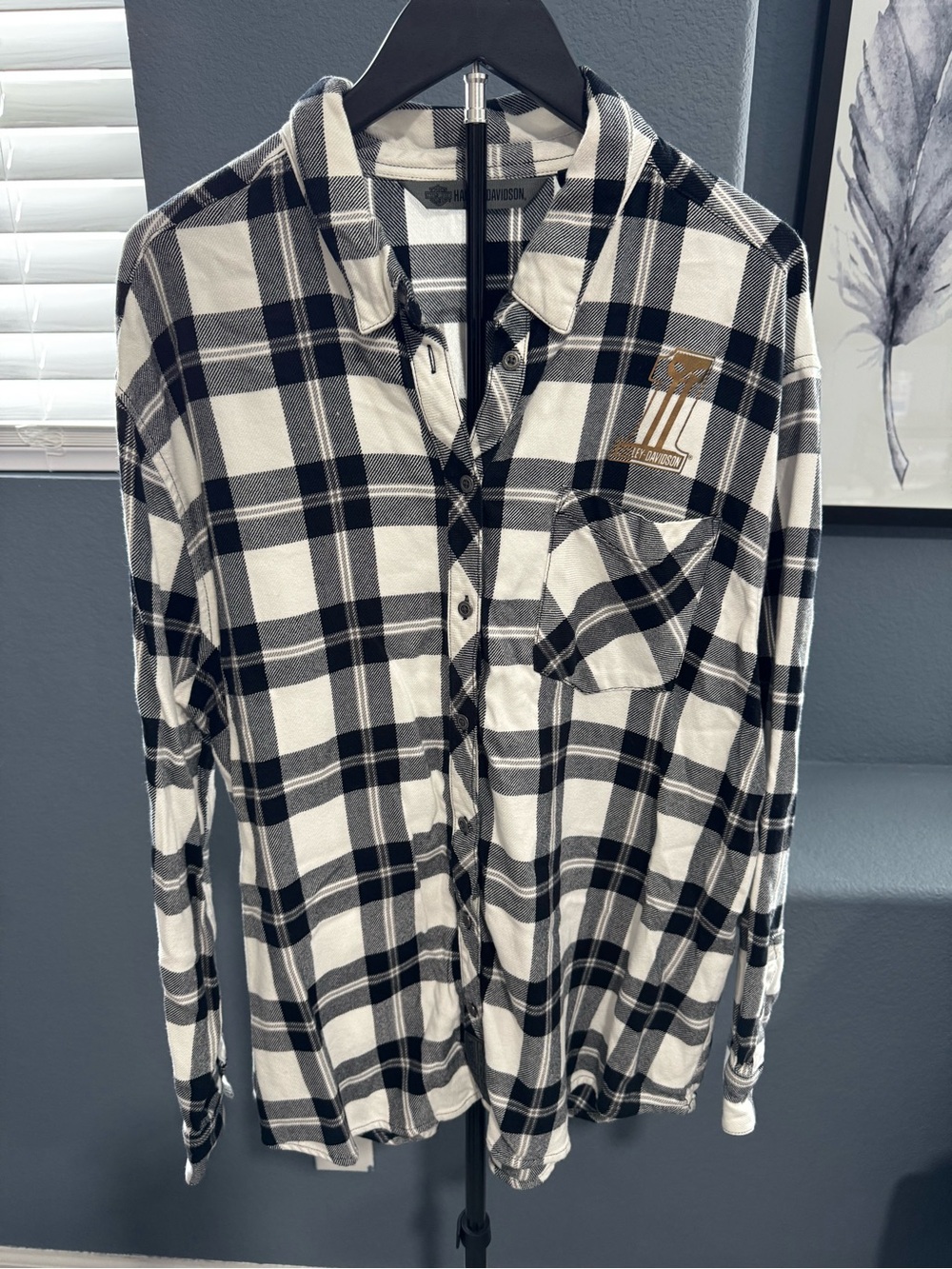 Harley-Davidson Black and White Plaid Button-Down Shirt